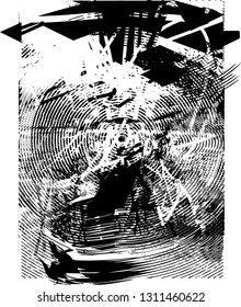 Distressed background in black and white texture with  dark spots, scratches and lines. Abstract vector illustration