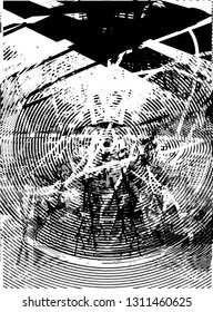 Distressed background in black and white texture with  dark spots, scratches and lines. Abstract vector illustration