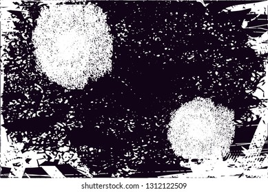 Distressed background in black and white texture with  dark spots, scratches and lines. Abstract vector illustration