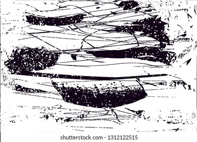 Distressed background in black and white texture with  dark spots, scratches and lines. Abstract vector illustration