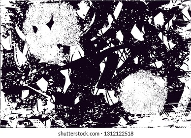 Distressed background in black and white texture with  dark spots, scratches and lines. Abstract vector illustration