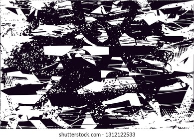 Distressed background in black and white texture with  dark spots, scratches and lines. Abstract vector illustration