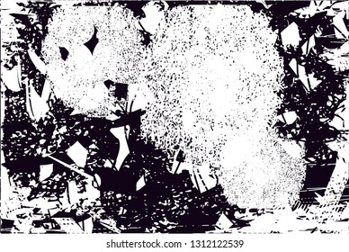 Distressed background in black and white texture with  dark spots, scratches and lines. Abstract vector illustration