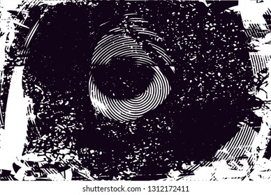 Distressed background in black and white texture with  dark spots, scratches and lines. Abstract vector illustration