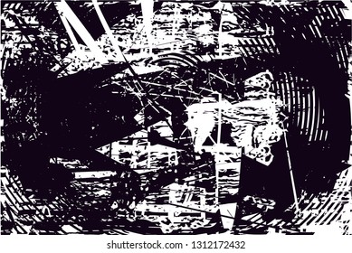 Distressed background in black and white texture with  dark spots, scratches and lines. Abstract vector illustration