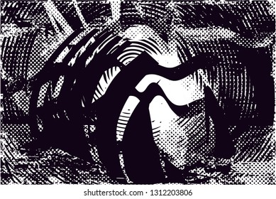 Distressed background in black and white texture with  dark spots, scratches and lines. Abstract vector illustration