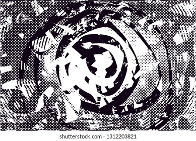 Distressed background in black and white texture with  dark spots, scratches and lines. Abstract vector illustration