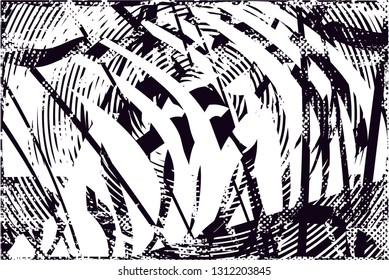 Distressed background in black and white texture with  dark spots, scratches and lines. Abstract vector illustration