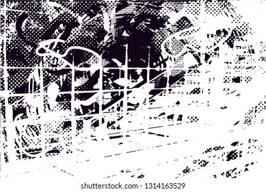 Distressed background in black and white texture with  dark spots, scratches and lines. Abstract vector illustration