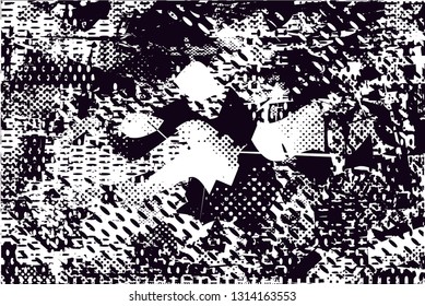 Distressed background in black and white texture with  dark spots, scratches and lines. Abstract vector illustration
