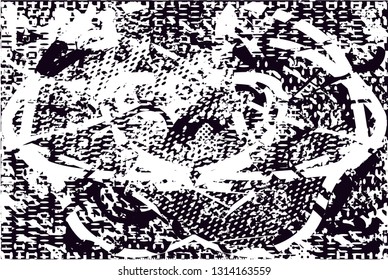 Distressed background in black and white texture with  dark spots, scratches and lines. Abstract vector illustration