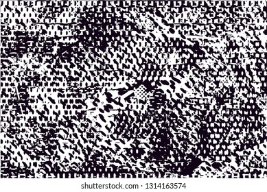 Distressed background in black and white texture with  dark spots, scratches and lines. Abstract vector illustration