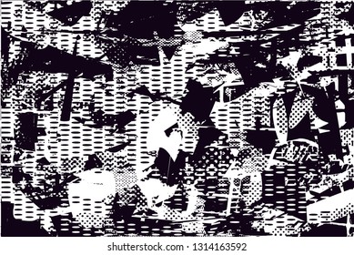 Distressed background in black and white texture with  dark spots, scratches and lines. Abstract vector illustration