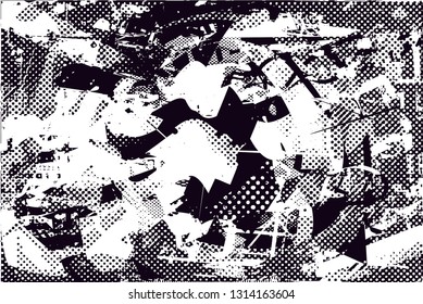 Distressed background in black and white texture with  dark spots, scratches and lines. Abstract vector illustration