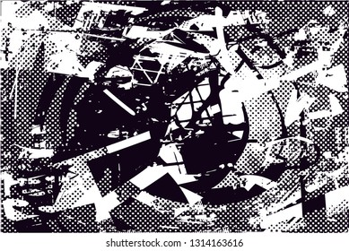 Distressed background in black and white texture with  dark spots, scratches and lines. Abstract vector illustration