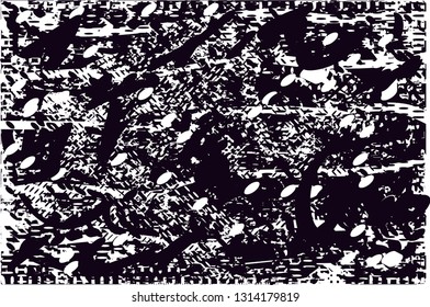 Distressed background in black and white texture with  dark spots, scratches and lines. Abstract vector illustration