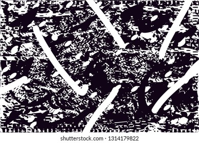 Distressed background in black and white texture with  dark spots, scratches and lines. Abstract vector illustration
