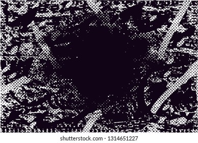 Distressed background in black and white texture with  dark spots, scratches and lines. Abstract vector illustration