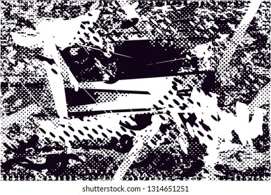 Distressed background in black and white texture with  dark spots, scratches and lines. Abstract vector illustration