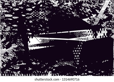 Distressed background in black and white texture with  dark spots, scratches and lines. Abstract vector illustration