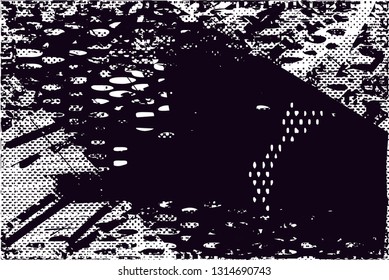 Distressed background in black and white texture with  dark spots, scratches and lines. Abstract vector illustration