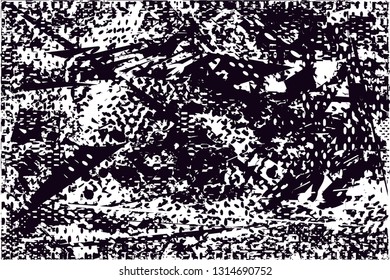 Distressed background in black and white texture with  dark spots, scratches and lines. Abstract vector illustration