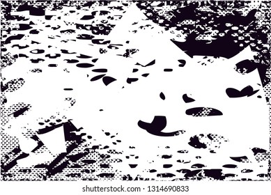 Distressed background in black and white texture with  dark spots, scratches and lines. Abstract vector illustration