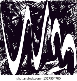 Distressed background in black and white texture with  dark spots, scratches and lines. Abstract vector illustration