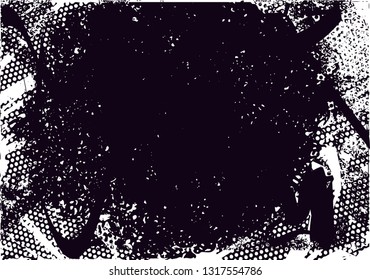 Distressed background in black and white texture with  dark spots, scratches and lines. Abstract vector illustration