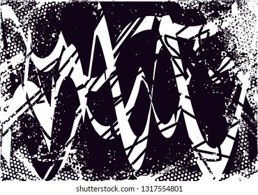 Distressed background in black and white texture with  dark spots, scratches and lines. Abstract vector illustration
