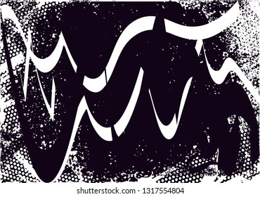 Distressed background in black and white texture with  dark spots, scratches and lines. Abstract vector illustration