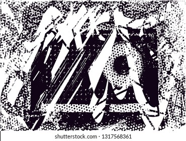 Distressed background in black and white texture with  dark spots, scratches and lines. Abstract vector illustration
