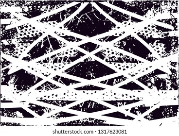 Distressed background in black and white texture with  dark spots, scratches and lines. Abstract vector illustration