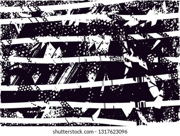 Distressed background in black and white texture with  dark spots, scratches and lines. Abstract vector illustration