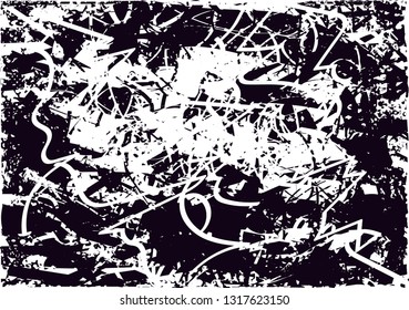 Distressed background in black and white texture with  dark spots, scratches and lines. Abstract vector illustration