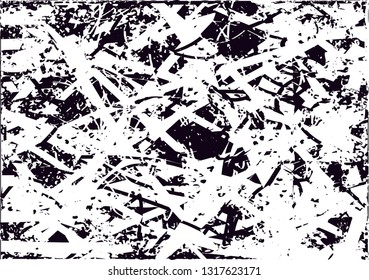 Distressed background in black and white texture with  dark spots, scratches and lines. Abstract vector illustration