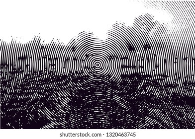 Distressed background in black and white texture from halftone of bare trees,with circles, spots, scratches and lines. Abstract vector illustration