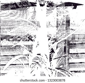 Distressed background in black and white texture from leaves, with  dark spots, scratches and lines. Abstract vector illustration