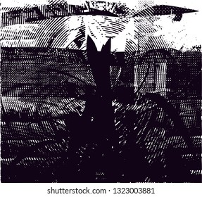 Distressed background in black and white texture from leaves, with  dark spots, scratches and lines. Abstract vector illustration