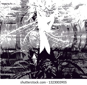 Distressed background in black and white texture from leaves, with  dark spots, scratches and lines. Abstract vector illustration