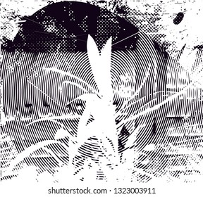 Distressed background in black and white texture from leaves, with  dark spots, scratches and lines. Abstract vector illustration