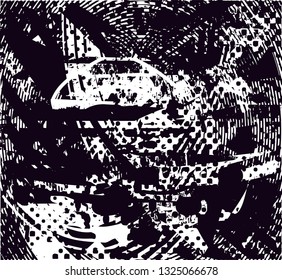 Distressed background in black and white texture with dots, spots, scratches and lines. Abstract vector illustration