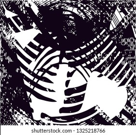 Distressed background in black and white texture with dots, spots, scratches and lines. Abstract vector illustration