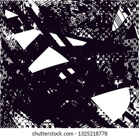 Distressed background in black and white texture with dots, spots, scratches and lines. Abstract vector illustration