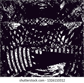 Distressed background in black and white texture with  dark spots, scratches and lines. Abstract vector illustration