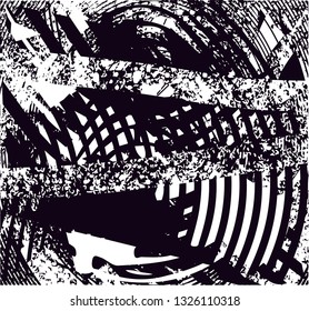 Distressed background in black and white texture with  dark spots, scratches and lines. Abstract vector illustration