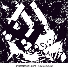 Distressed background in black and white texture with  dark spots, scratches and lines. Abstract vector illustration