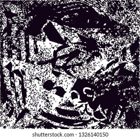 Distressed background in black and white texture with  dark spots, scratches and lines. Abstract vector illustration
