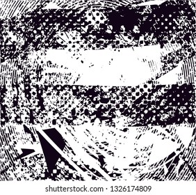 Distressed background in black and white texture with  dark spots, scratches and lines. Abstract vector illustration