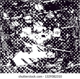 Distressed background in black and white texture with  dark spots, nets,scratches and lines. Abstract illustration
